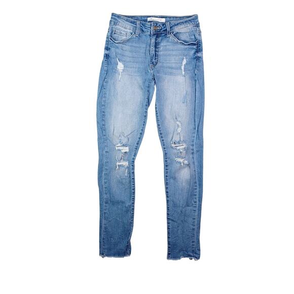 Nature Jeans Womens W27/7 Blue Distressed Mid Rise Raw Hem Tapered Stretch Denim - Picture 1 of 9